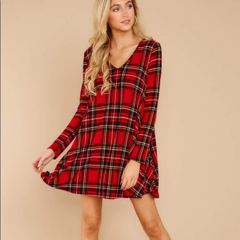 Red plaid swing dress